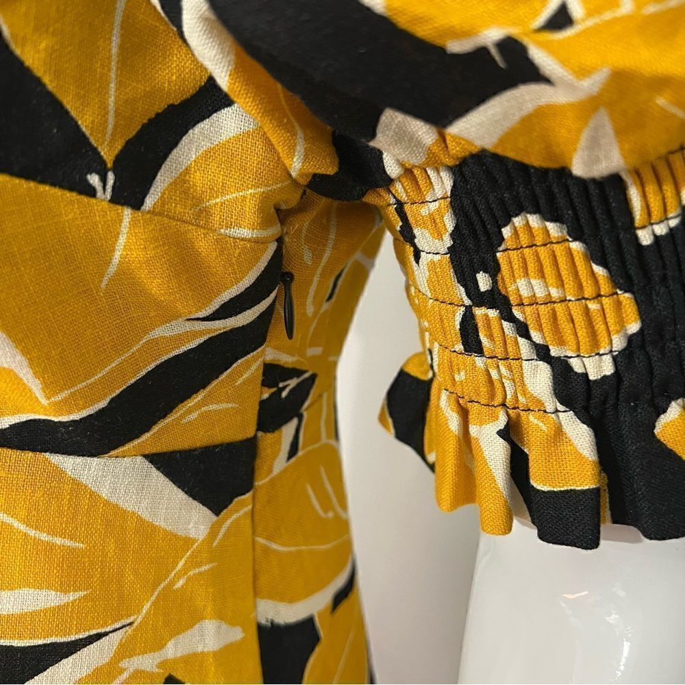 NWT Who What Wear Black/Yellow Linen Floral Print Puff Sleeve Dress - XS - Picture 8 of 16